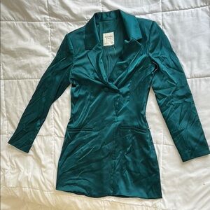 Abercrombie and Fitch Satin Green Mini Blazer Dress